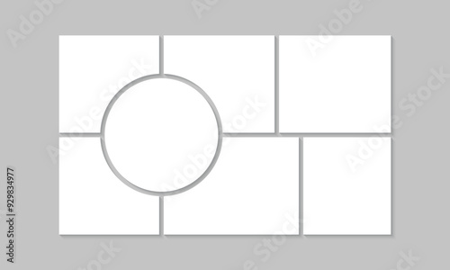 Moodboard template design. Photo collage grid layout. Mosaic pictures frame. Photo montage background. Vector illustration