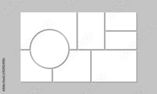 Moodboard template design. Photo collage grid layout. Mosaic pictures frame. Photo montage background. Vector illustration