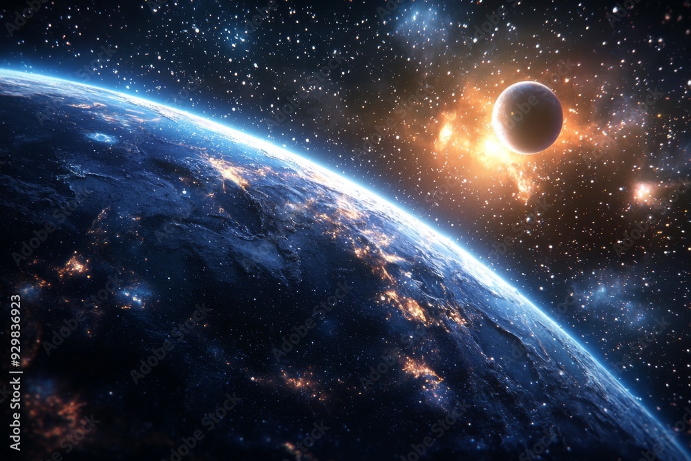 Obraz premium Space cosmic illustration with planets scene created with Generative AI