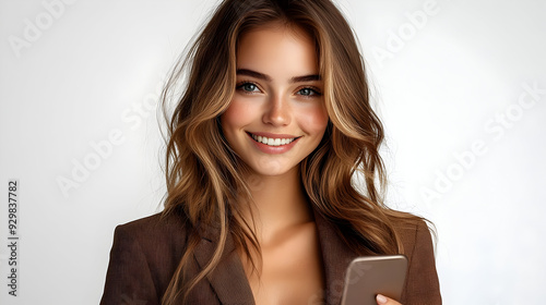 A smiling woman holding a s...