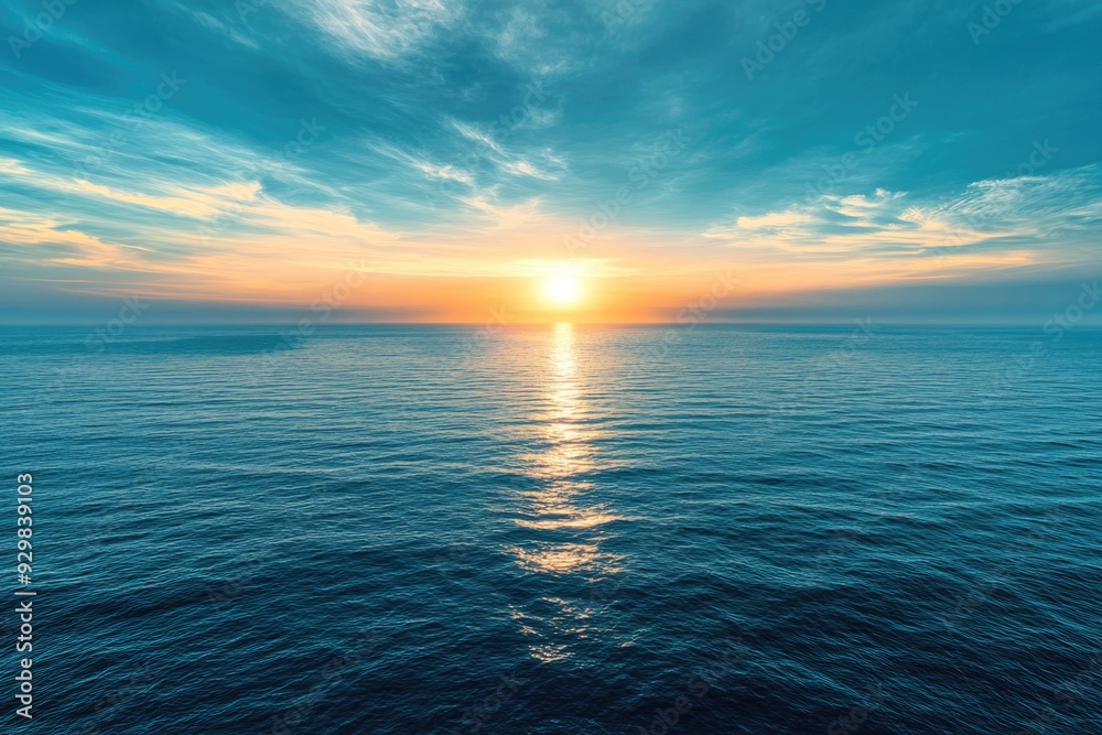 Fototapeta premium Sunset over ocean on cloudy day