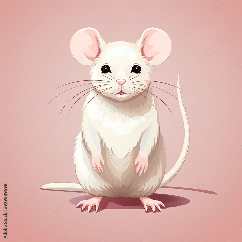 Vector Illustration of a Cute Mouse in Flat Light Palette