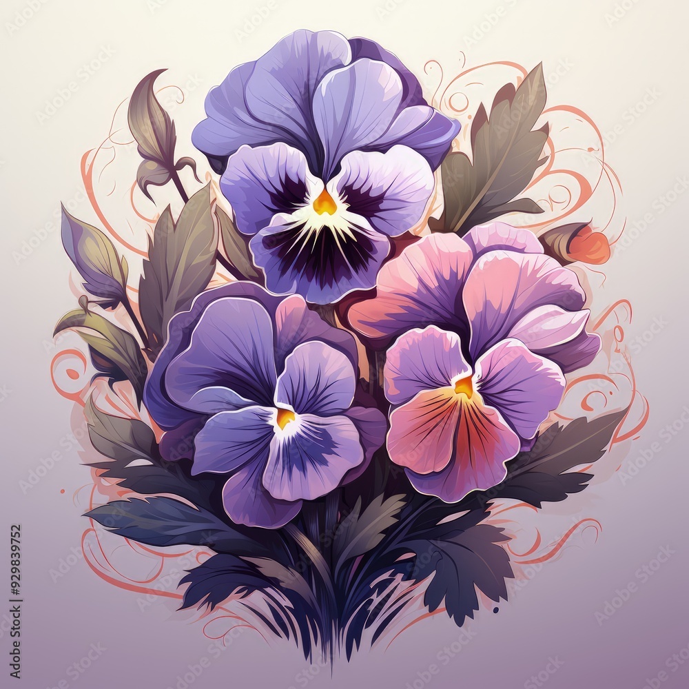 Vector Illustration of a Pansy Flower in Dark Flat Style Vector Illustration of a Pansy Flower in Dark Flat Style