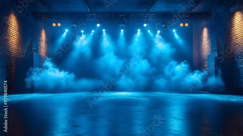 A stage illuminated with bl...