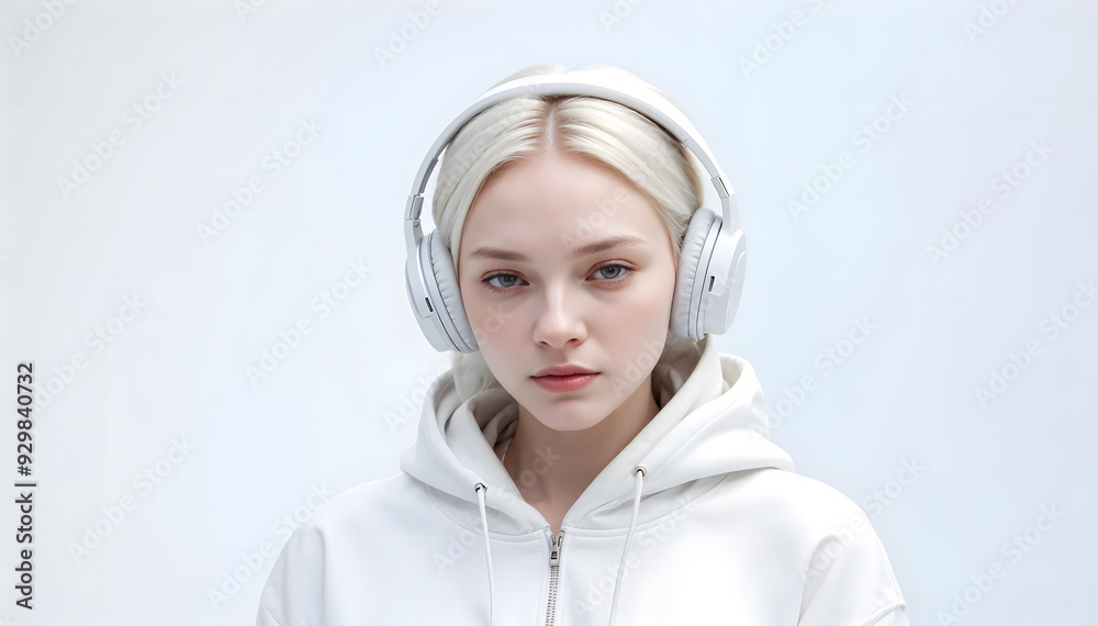 A good name for the image could be Woman Smiling While Listening to Music with Headphones A good name for the image could be Woman Smiling While Listening to Music with Headphones