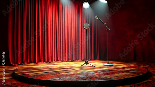 A stage setup with a microp...