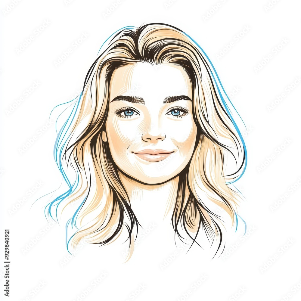 A youthful woman smiles softly in a minimalist comic sketch, using pale colors and clear lines for a serene vibe. A youthful woman smiles softly in a minimalist comic sketch, using pale colors and clear lines for a serene vibe.