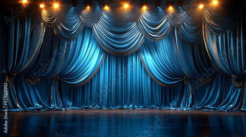 A stage with elegant blue c...