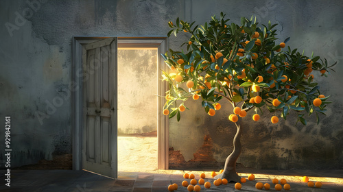 Wallpaper Mural Open door showing an orange tree Torontodigital.ca