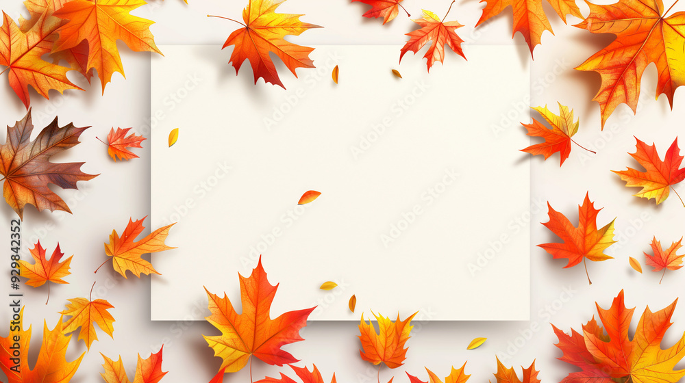 Autumn leaves frame with blank white paper for seasonal designs. Copy space. Generative AI Autumn leaves frame with blank white paper for seasonal designs. Copy space. Generative AI