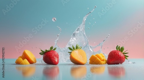 fruit, food, strawberry, glass, cocktail, drink, dessert, fresh, orange, white, sweet, healthy, juice, isolated, ice, alcohol, red, beverage, cold, berry, water, yellow, green, citrus, mint