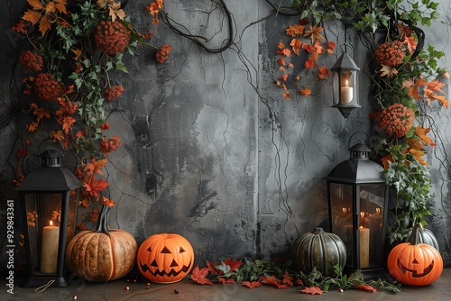 A beautifulHalloween backdrop with  festive and spooky elements. photo