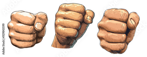 Hand fist movements cartoon illustration isolated on white ,generative ai