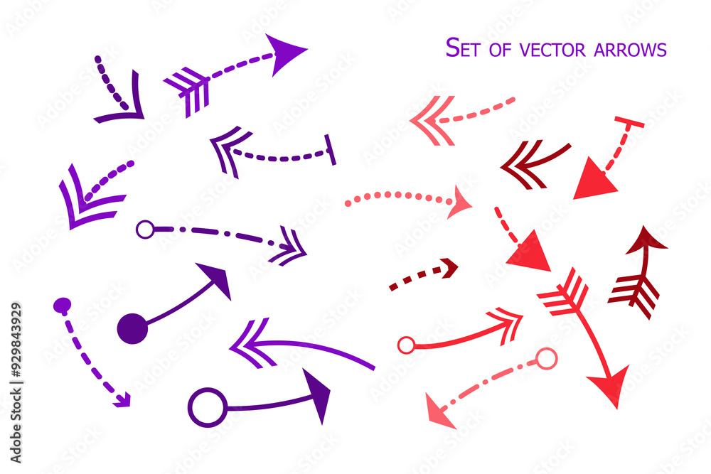 Set of vector arrows, purple and red Set of vector arrows, purple and red