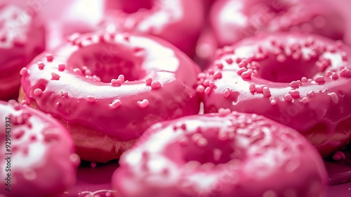 Bright pink dounuts a delicious delight photo