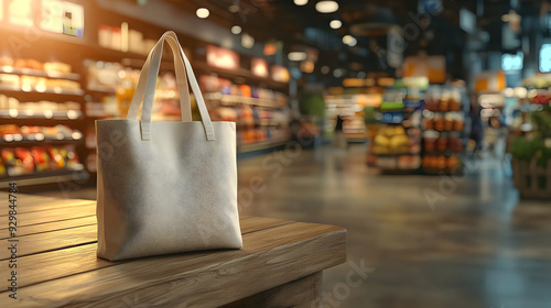 A tote bag on a wooden tabl...