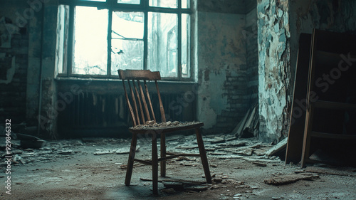 old abandoned chair in abandoned house