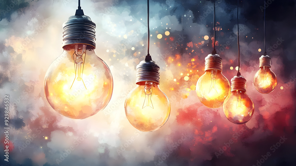 A vibrant illustration of glowing light bulbs against a colorful background. A vibrant illustration of glowing light bulbs against a colorful background.