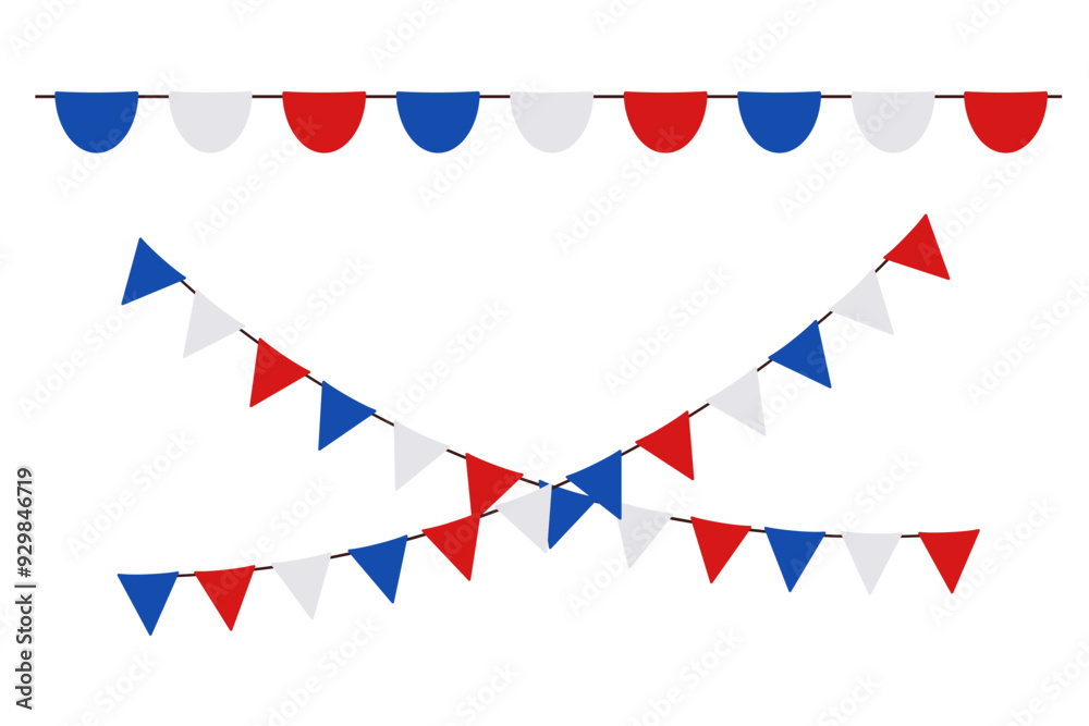Obraz premium Hanging garland. Pennant border isolated on white background. Triangle flags in French colors