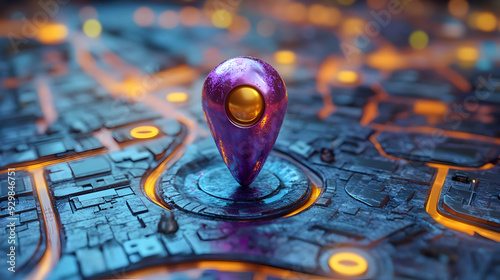 A vibrant map pin on a futu...