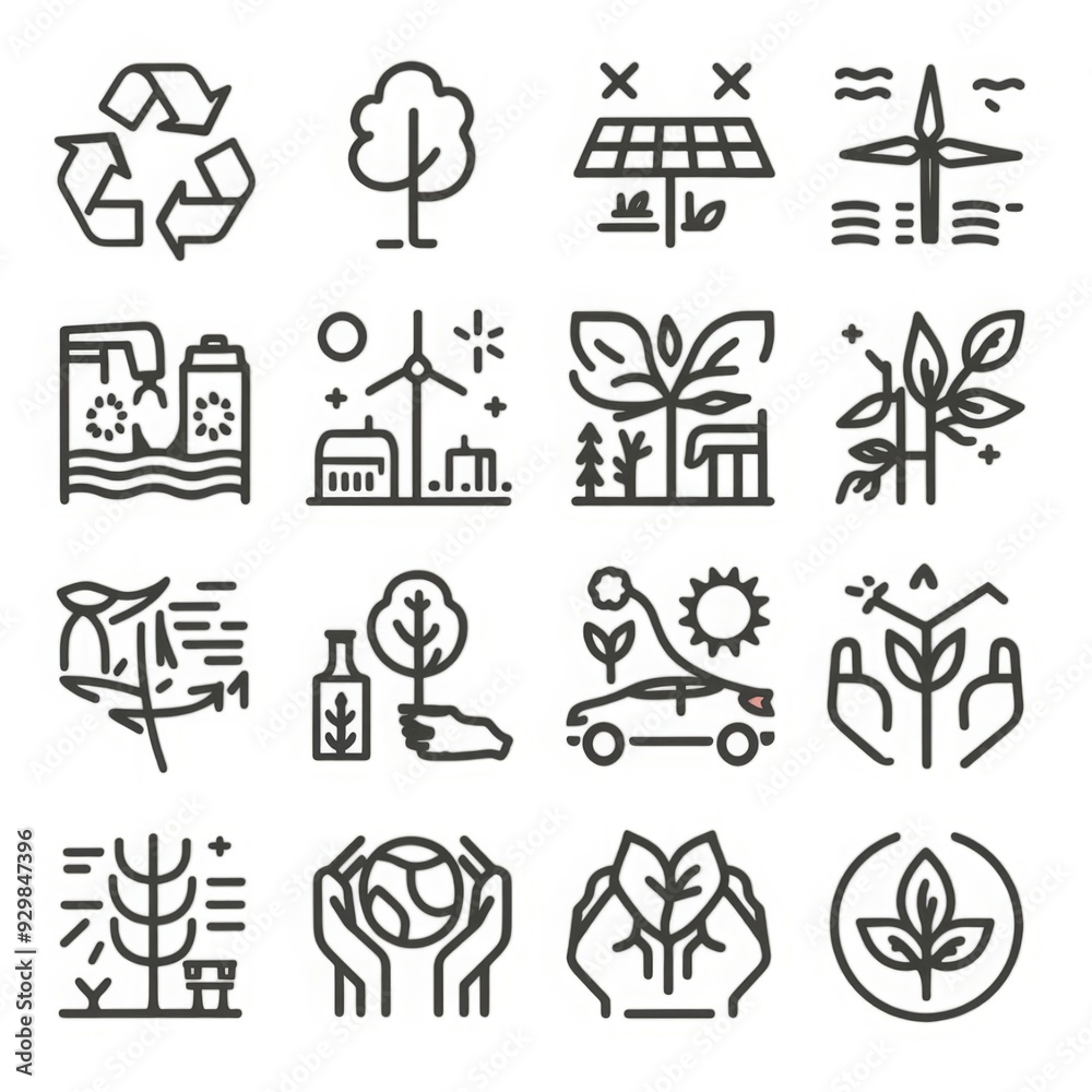Fototapeta premium Sustainable Energy and Eco-Friendly Living Icon Set with Long Shadows