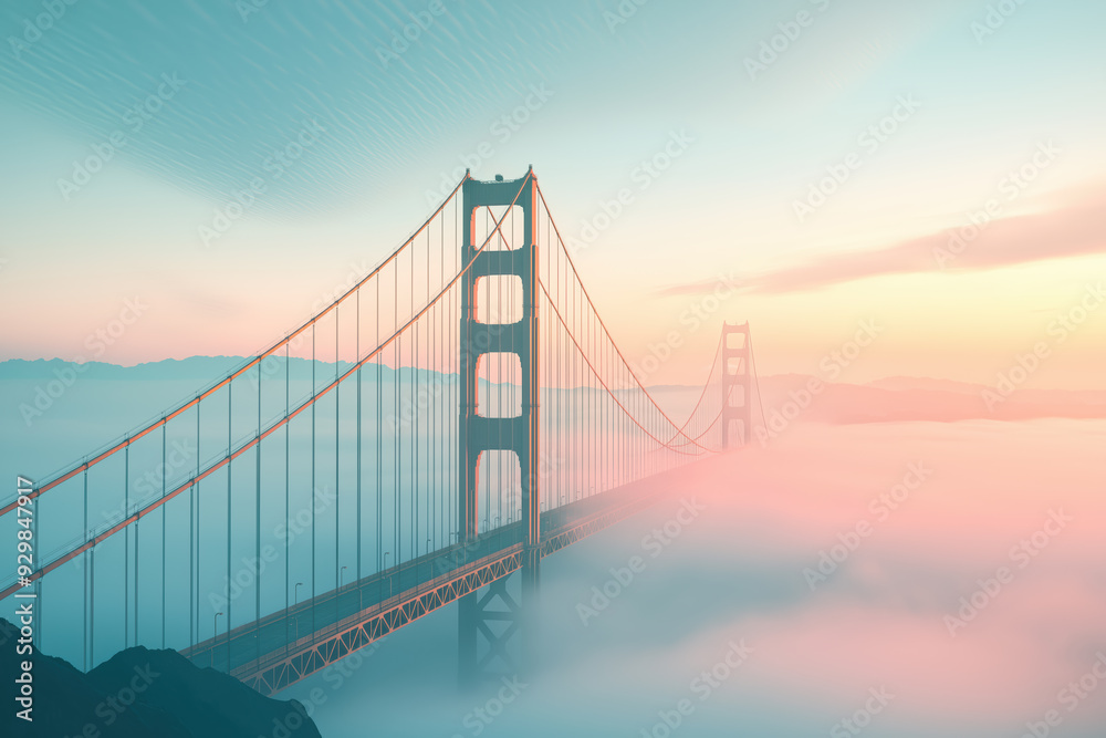 Obraz premium A bridge over a body of water with a pink and blue sky in the background