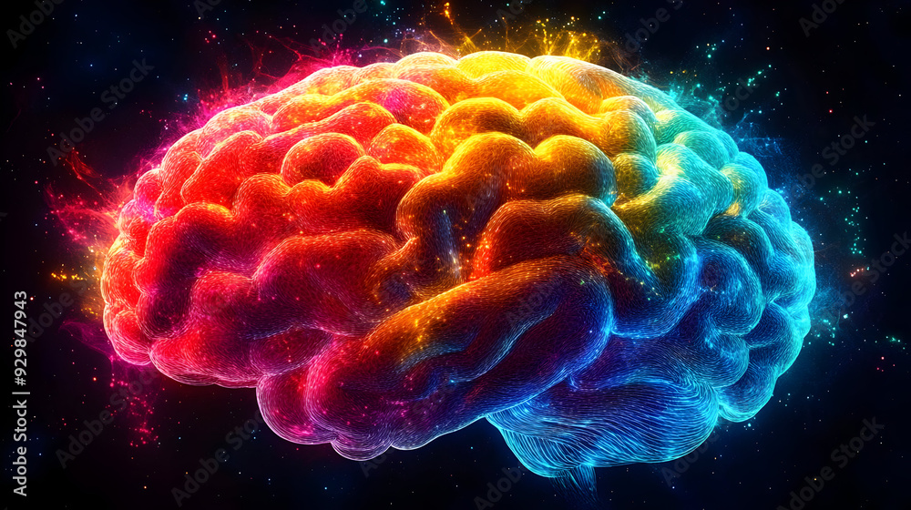 Fototapeta premium A vibrant, colorful representation of a human brain.