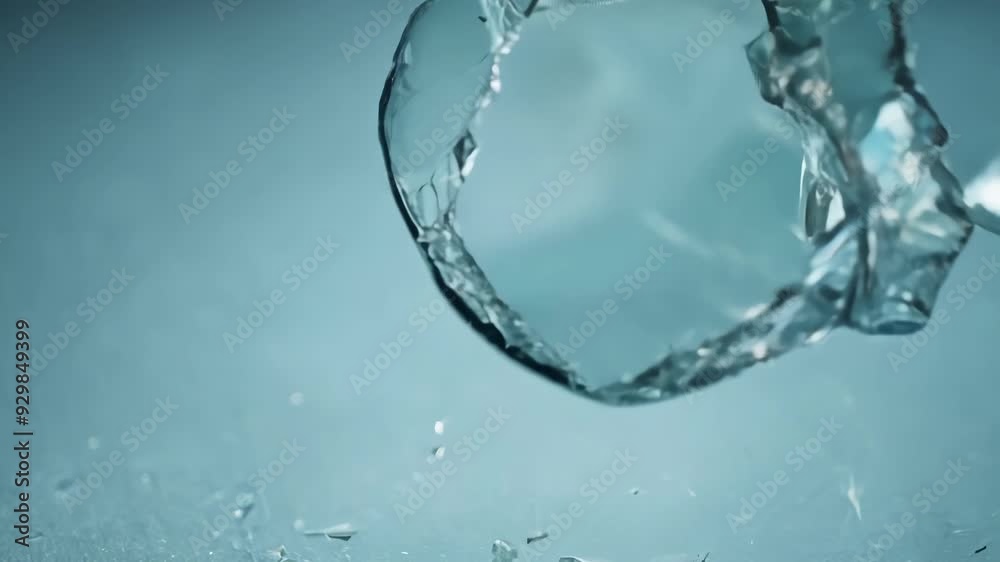 Water droplets are forming on a glass surface. The background is a solid blue color, creating a clean and simple composition