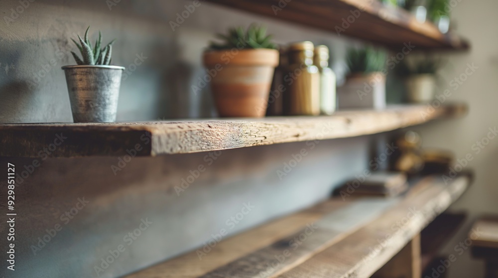 Rustic Wooden Shelves Displaying Plants Rustic Wooden Shelves Displaying Plants