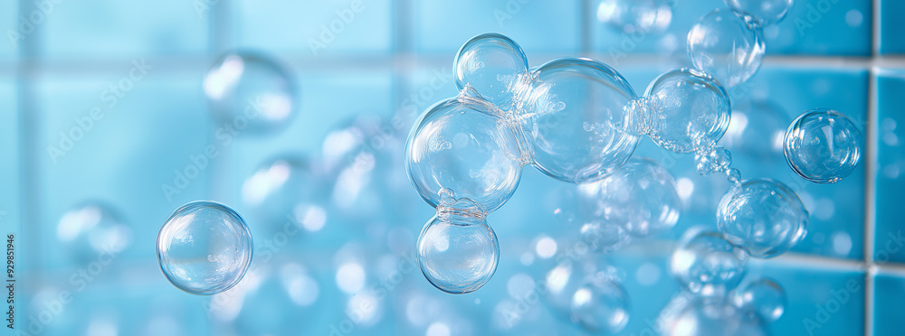 bubbles floating on a blue textured background for body care bubbles floating on a blue textured background for body care