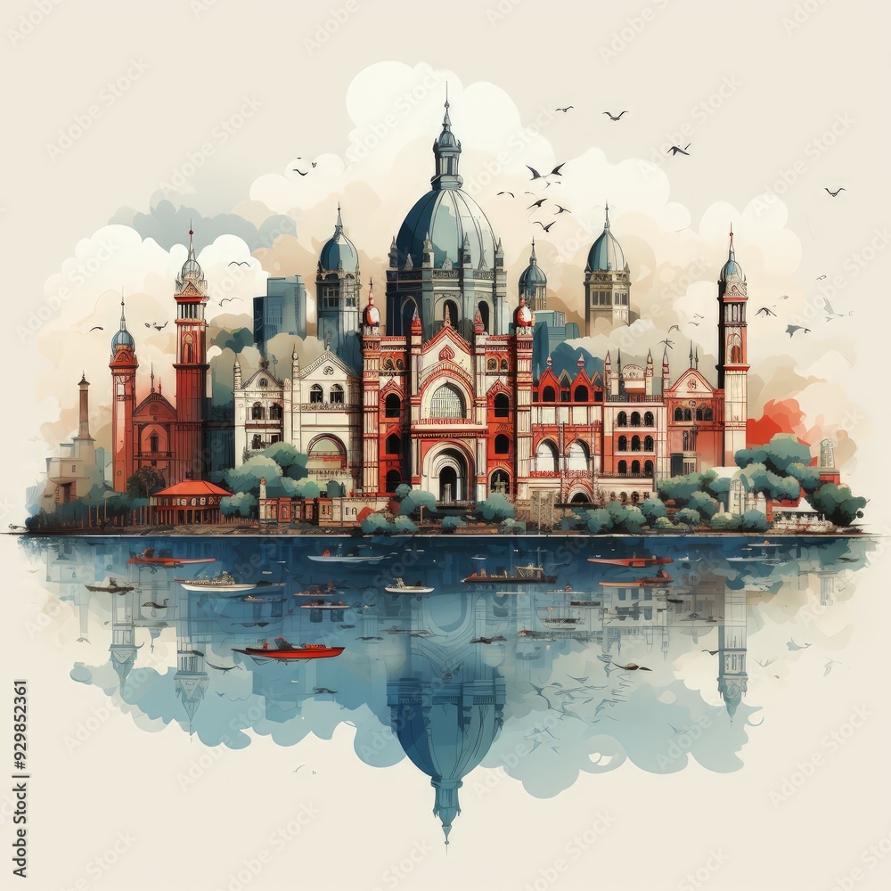 Elegant Vector Art of Mumbai in Minimalistic Design Style Elegant Vector Art of Mumbai in Minimalistic Design Style