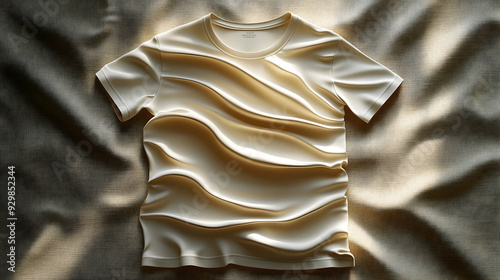 A wrinkled beige t-shirt di...