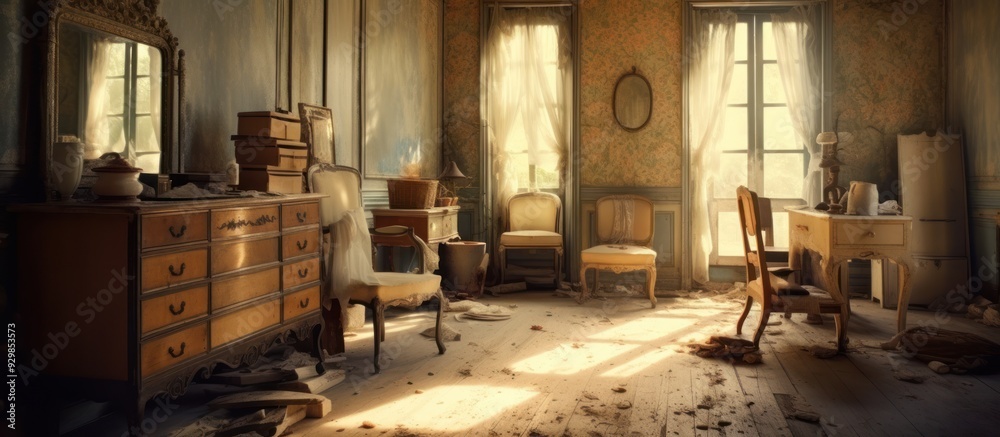 Abandoned Room With Sunlight Streaming Through Windows Abandoned Room With Sunlight Streaming Through Windows