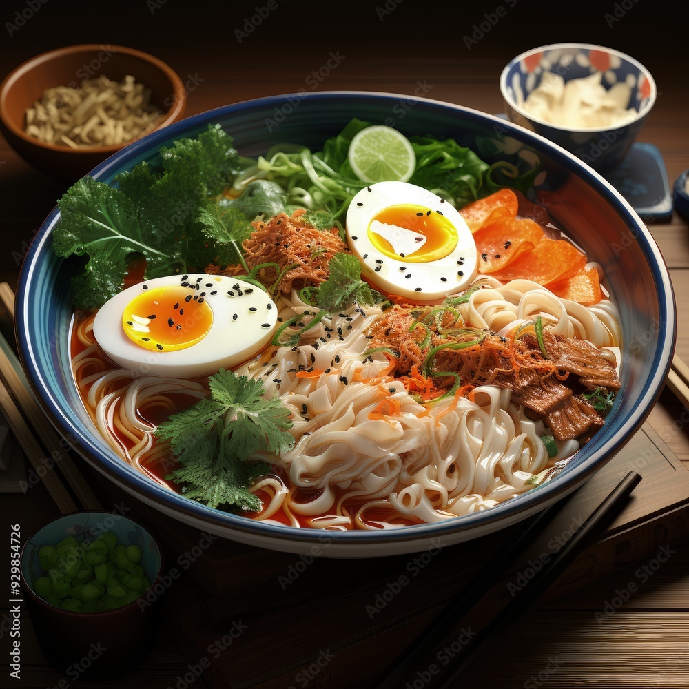 Minimalistic Ramen Illustration Viewed from a 45-Degree Angle