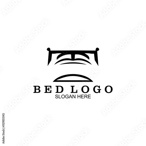 Bed vector illustration logo, abstract bed logo icon, pillow shape design and unique bed silhouette concept.	