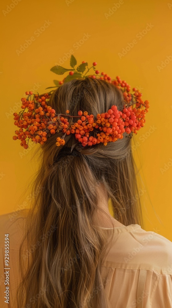 Naklejka premium woman with autumn berry wreath.