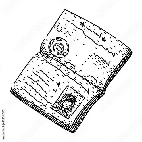 identification passport hand drawn. document international, embassy consulate, citizenship immigration identification passport vector sketch. isolated black illustration