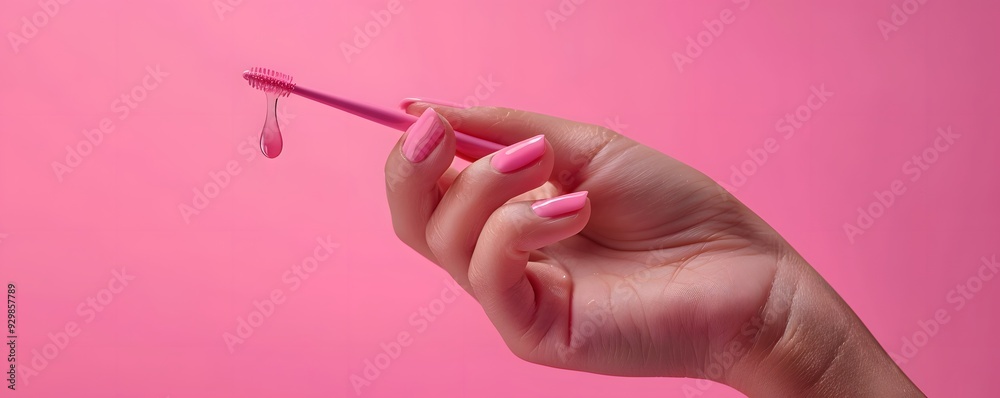 Pink Hand Holding Dropping Mascara Wand Pink Hand Holding Dropping Mascara Wand
