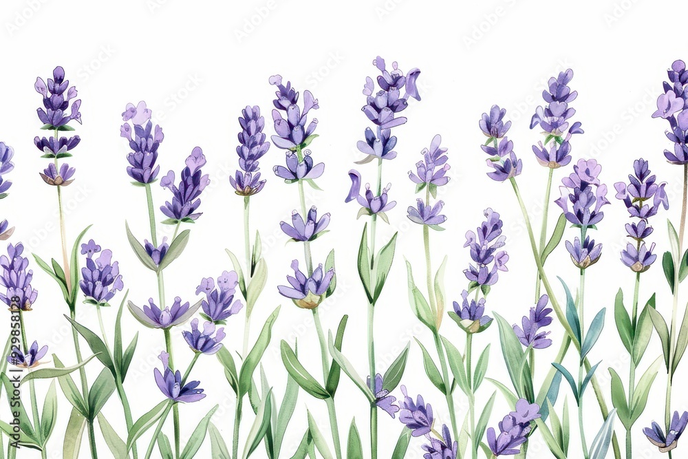 Obraz premium A botanical illustration of a lavender plant, showcasing its tall stems and small purple flowers in fine detail