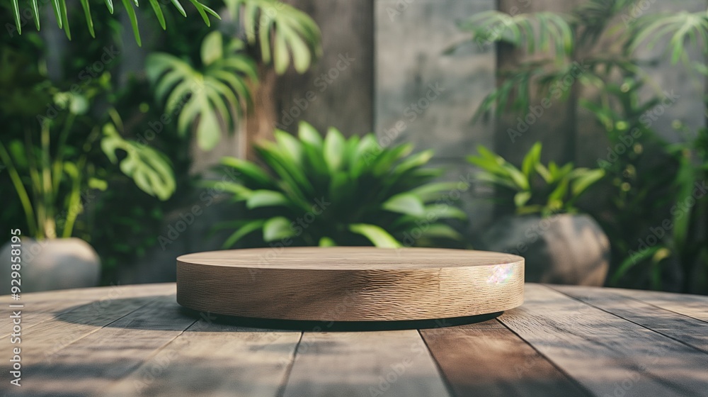 Podium, Wooden Table in Greenery Podium, Wooden Table in Greenery