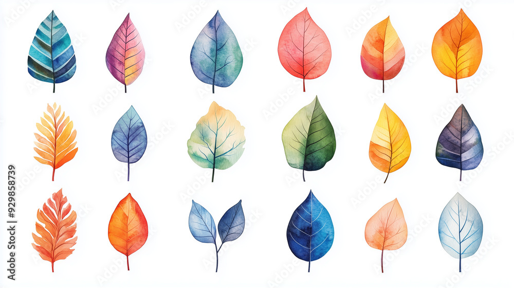 Obraz premium Leaf watercolor, set of leaf watercolor