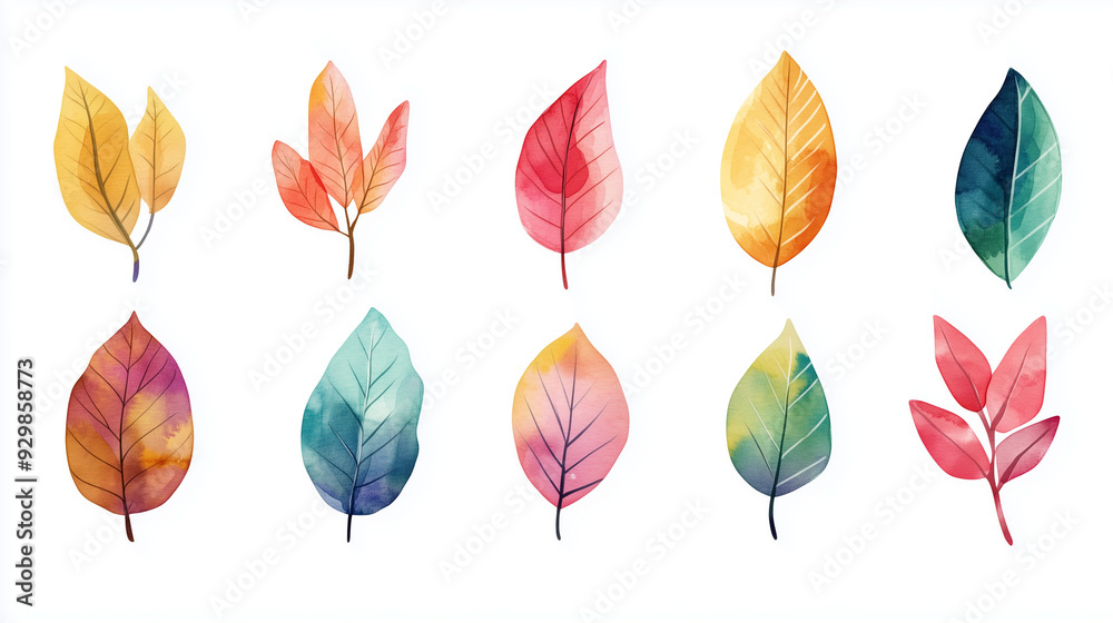 Obraz premium Leaf watercolor, set of leaf watercolor