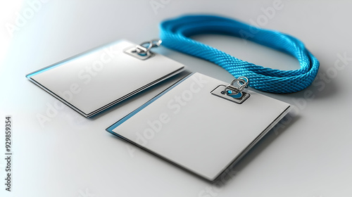 Blank ID badges with a blue...
