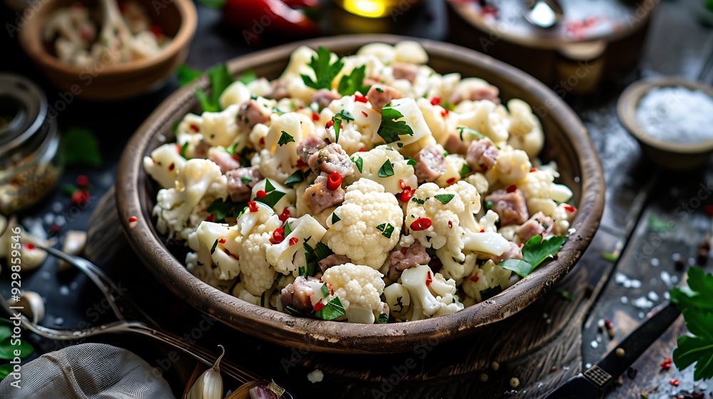 Cauliflower salad with sausage dairy products Cauliflower salad with sausage dairy products