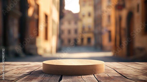 Podium, Wooden Display Stand in Street photo