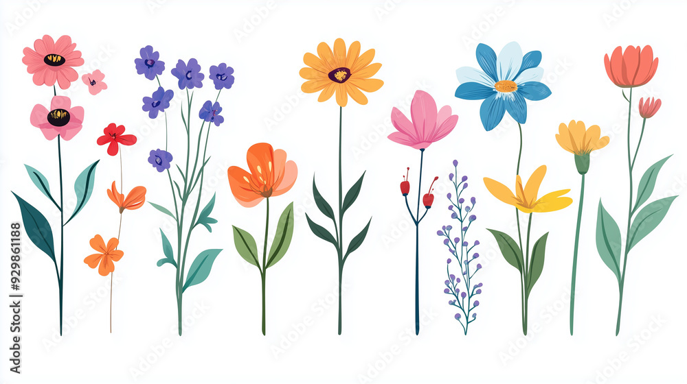 Obraz premium Flat leaf design, set of leaf flat line, flower