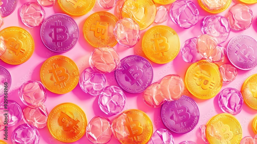 Multicolored Coins on Pink Surface