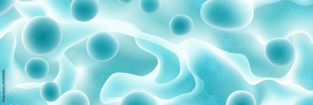 turquoise blue medical cells under the microscope on white background