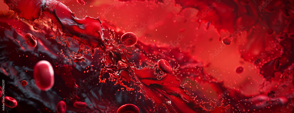 Blood cells, vein flow platelet wave, red background Blood cells, vein flow platelet wave, red background