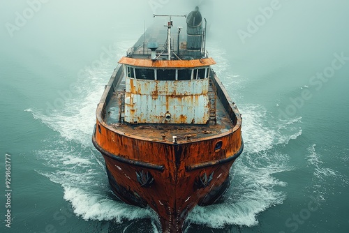 Powerful tugboat navigating through rough waters photo